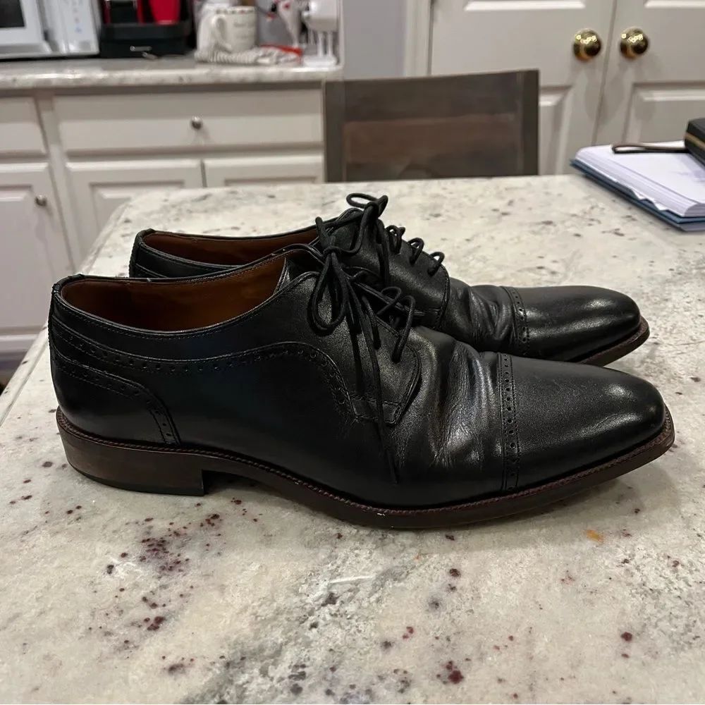 Johnston & Murphy Black Leather Cap Toe Lace Up Dress Shoe sz 11 EUC